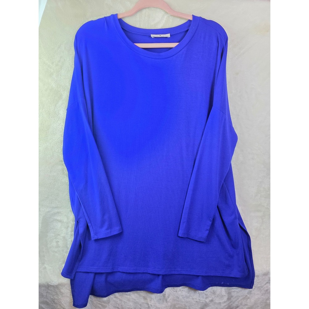 Zenana Women Royal Blue Long Sleeve Tunic Top Oversized Crew Neck Side Slit M